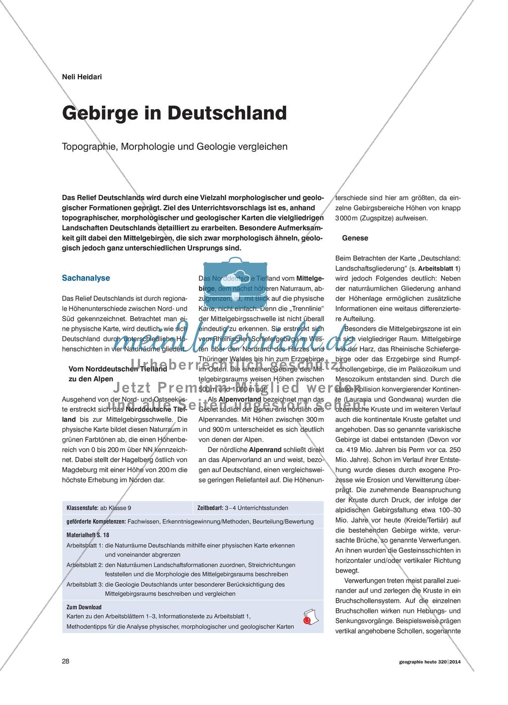 Gebirge in Deutschland - Topographie, Morphologie und Geologie vergleichen Preview 1