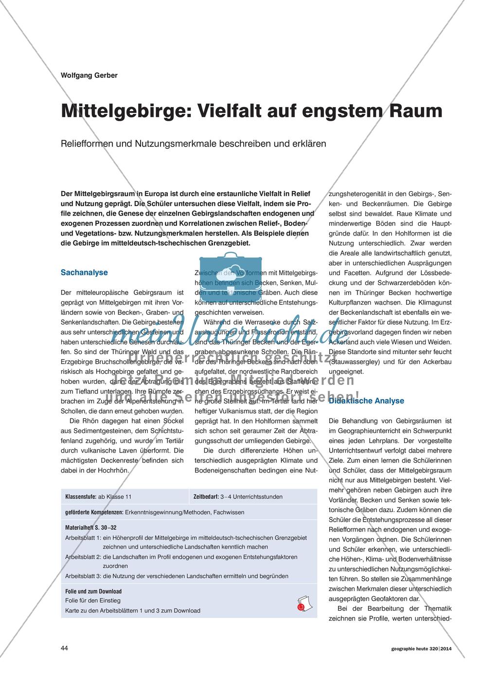 Mittelgebirge: Vielfalt auf engstem Raum - Reliefformen und Nutzungsmerkmale beschreiben und erklären Preview 1
