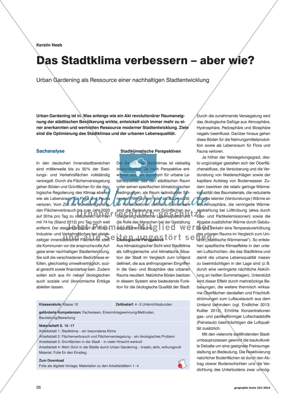 Das Stadtklima verbessern – aber wie?: Urban Gardening als Ressource einer nachhaltigen Stadtentwicklung Preview 1