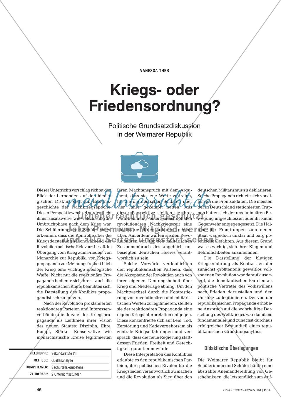 Kriegs- oder Friedensordnung? - Politische Grundsatzdiskussion in der Weimarer Republik Preview 1