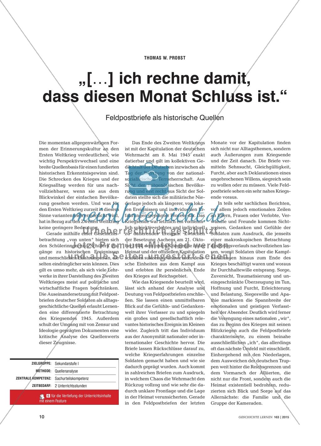 Analyse von Feldpostbriefen als historische Quellen Preview 1