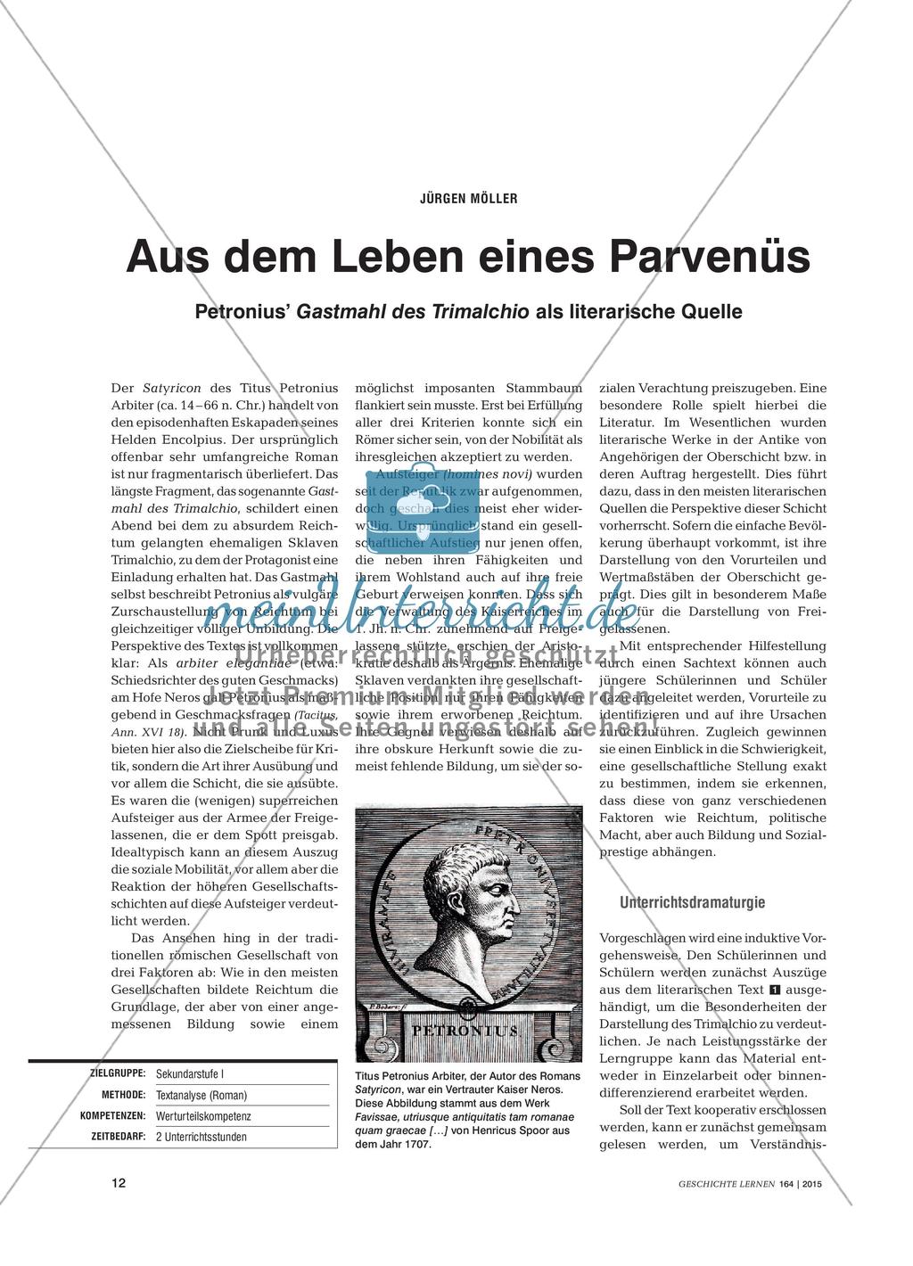 Aus dem Leben eines Parvenüs - Petronius’ Gastmahl des Trimalchio als literarische Quelle Preview 1