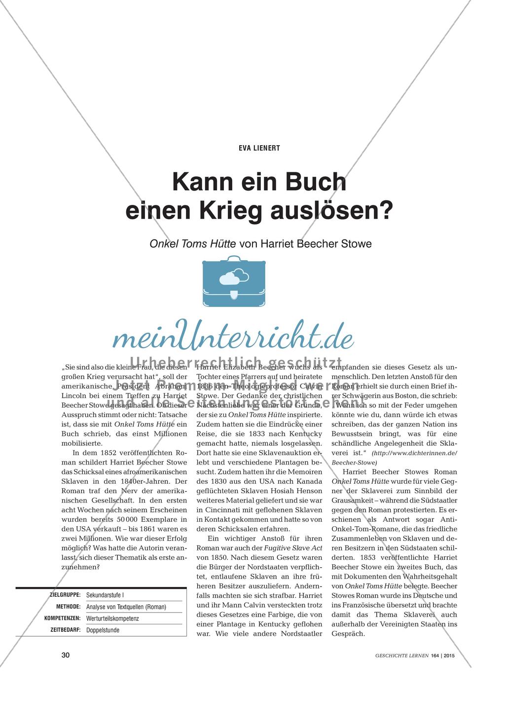 Kann ein Buch einen Krieg auslösen? - Onkel Toms Hütte von Harriet Beecher Stowe Preview 1