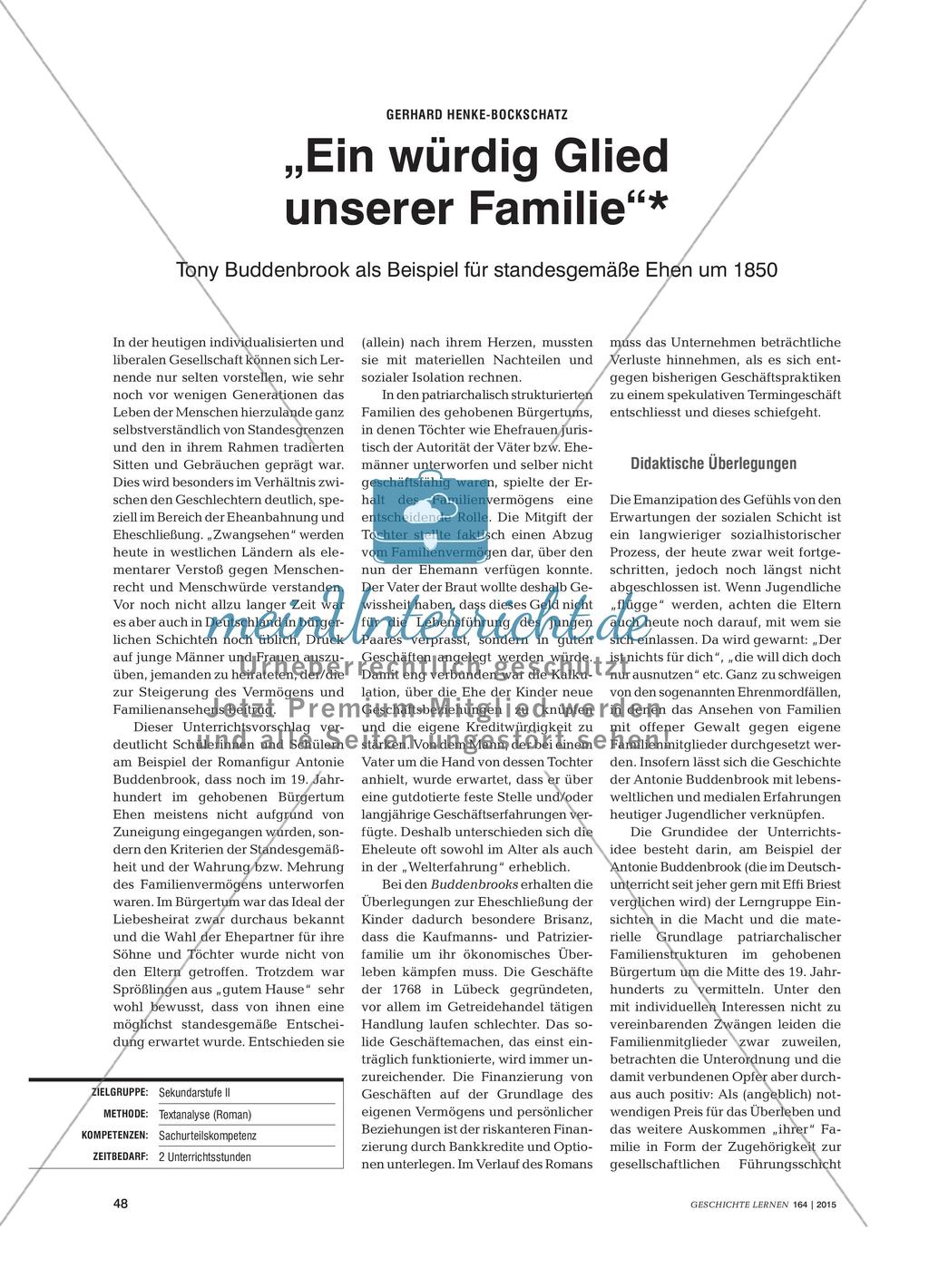 „Ein würdig Glied unserer Familie“* - Tony Buddenbrook als Beispiel für standesgemäße Ehen um 1850 Preview 1