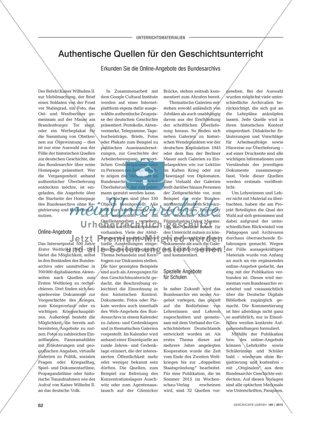 Authentische Quellen für den Geschichtsunterricht - Erkunden Sie die Online-Angebote des Bundesarchivs Preview 1