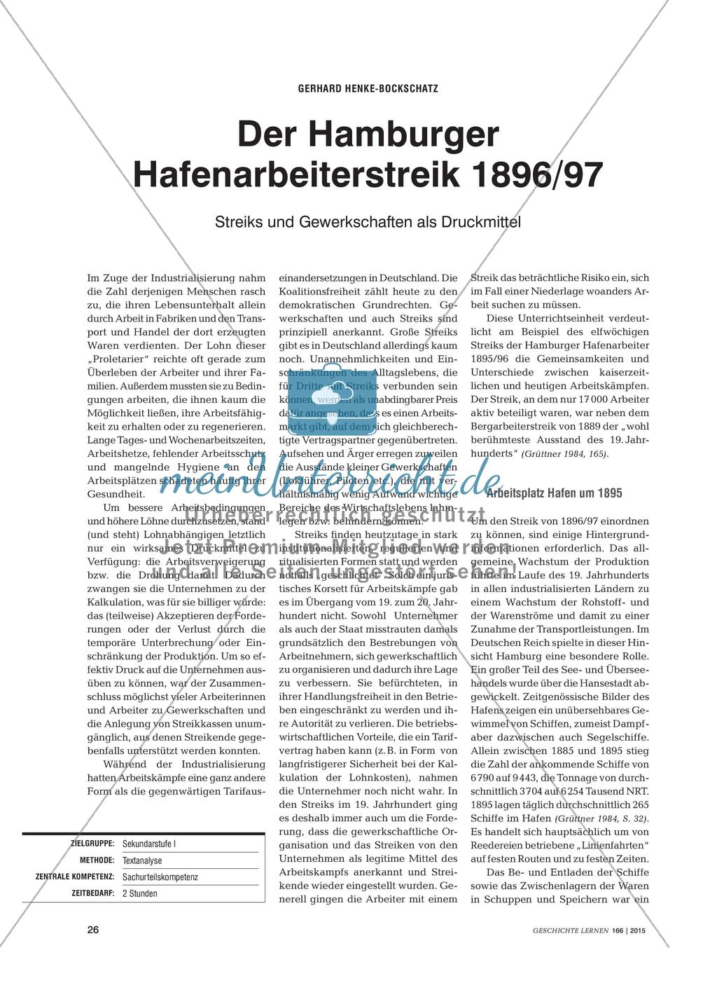 Der Hamburger Hafenarbeiterstreik 1896/97 - Streiks und Gewerkschaften als Druckmittel Preview 1