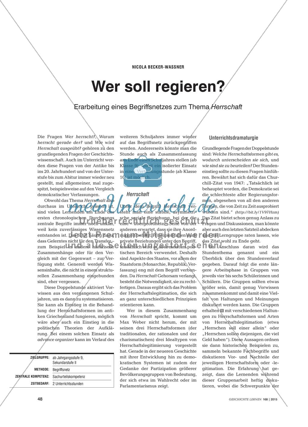 Wer soll regieren? - Erarbeitung eines Begriffsnetzes zum Thema Herrschaft Preview 1