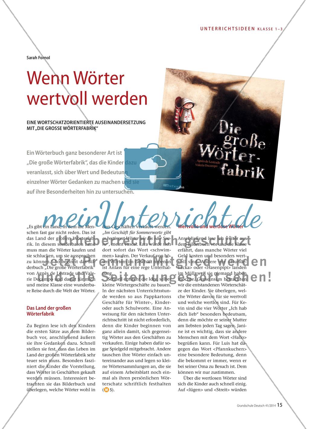Eine wortschatzorientierte Auseinandersetzung mit dem Bilderbuch „Die große Wörterfabrik“ Preview 1