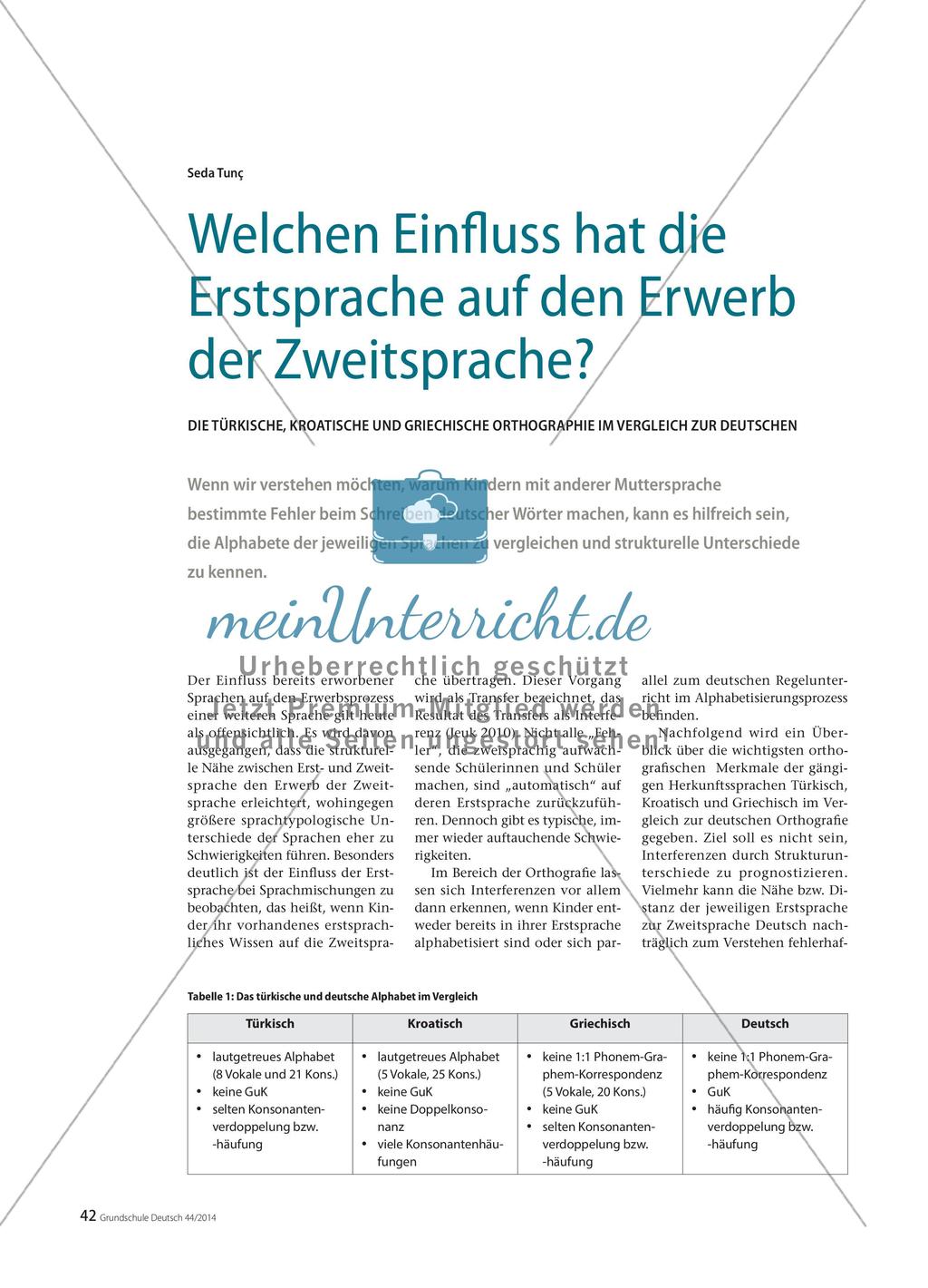 Welchen Einfluss hat die Erstsprache auf den Erwerb der Zweitsprache? Preview 1