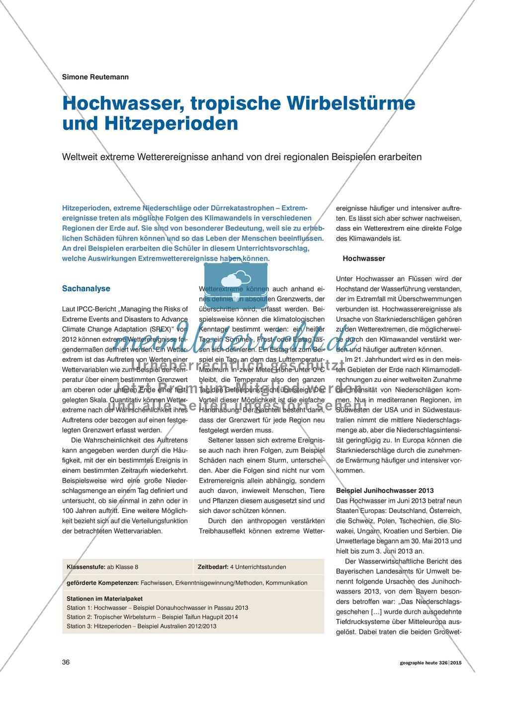 Hochwasser, tropische Wirbelstürme und Hitzeperioden - Weltweit extreme Wetterereignisse anhand von drei regionalen Beispielen erarbeiten Preview 1