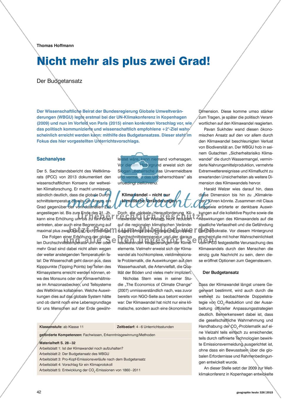 Nicht mehr als plus zwei Grad! - Der Budgetansatz Preview 1