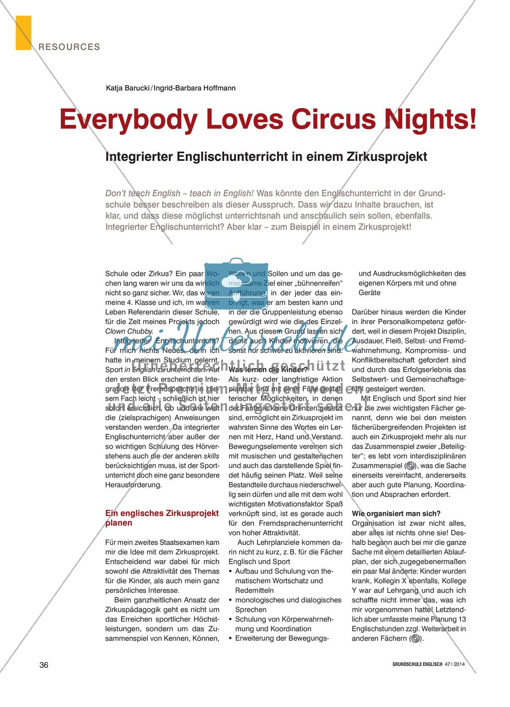 Everybody Loves Circus Nights! - Integrierter Englischunterricht in einem Zirkusprojekt Preview 1