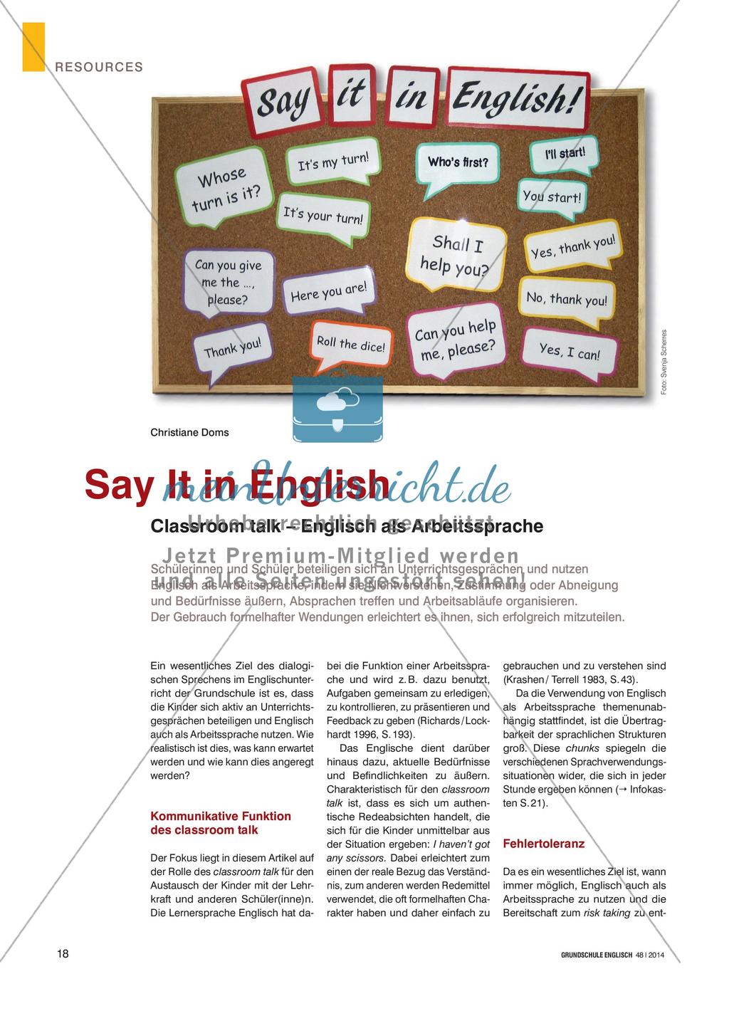 Classroom talk – Englisch als Arbeitssprache Preview 1
