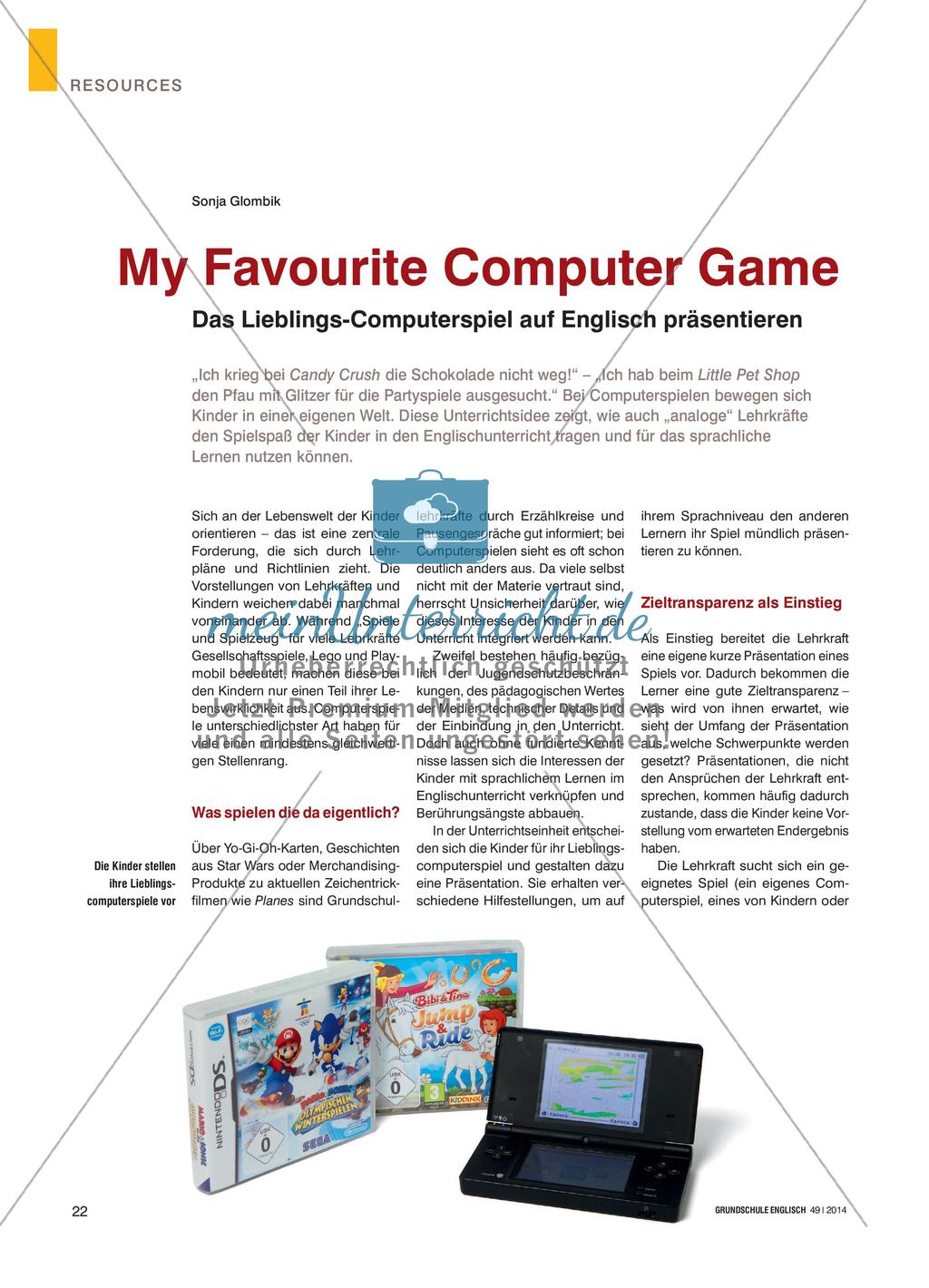 My Favourite Computer Game - Das Lieblings-Computerspiel auf Englisch präsentieren Preview 1