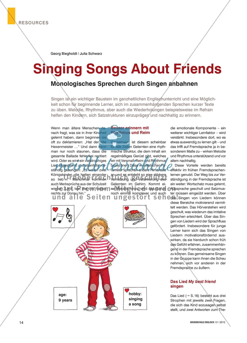 Singing Songs About Friends - Monologisches Sprechen durch Singen anbahnen Preview 1