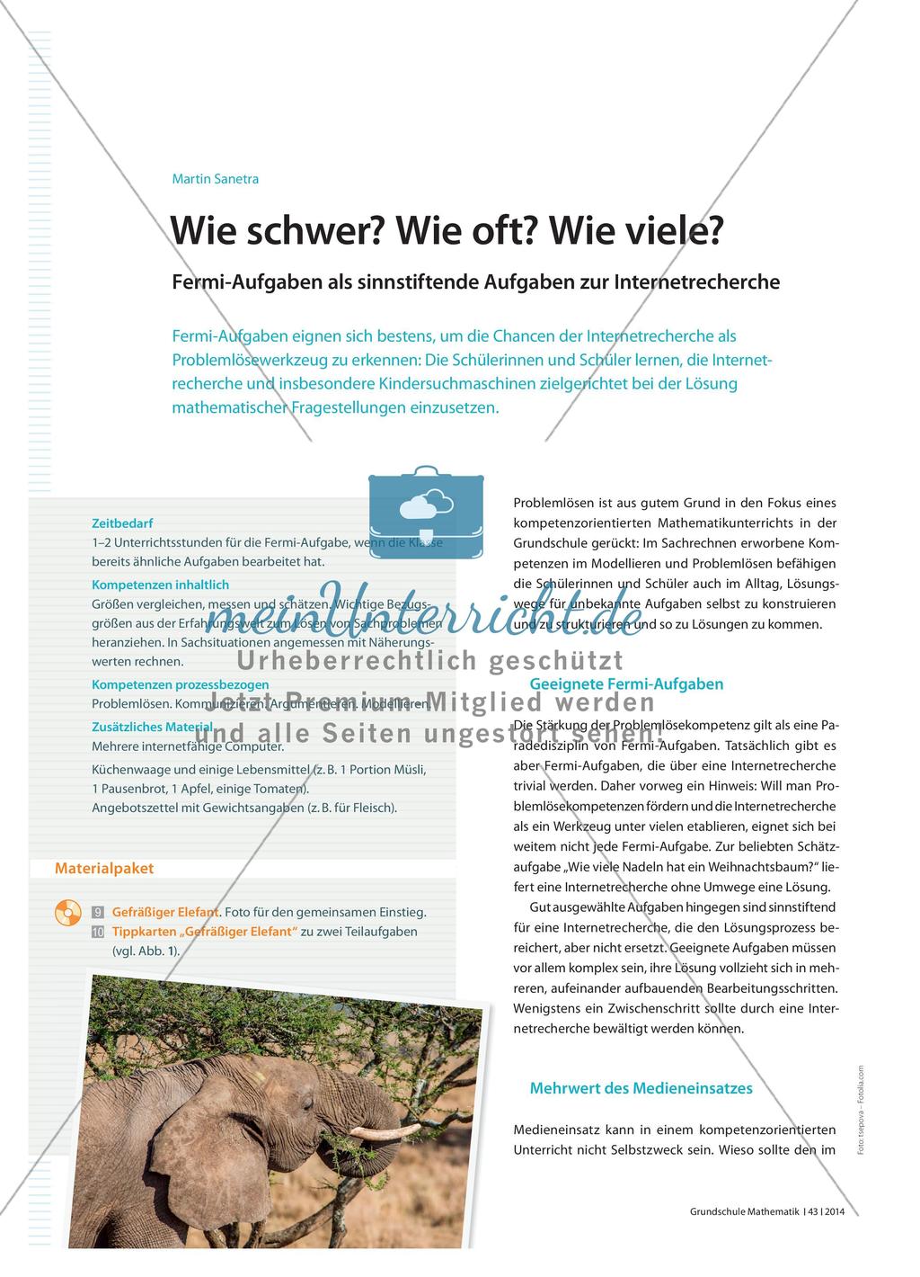 Wie schwer? Wie oft? Wie viele? - Fermi-Aufgaben als sinnstiftende Aufgaben zur Internetrecherche Preview 1
