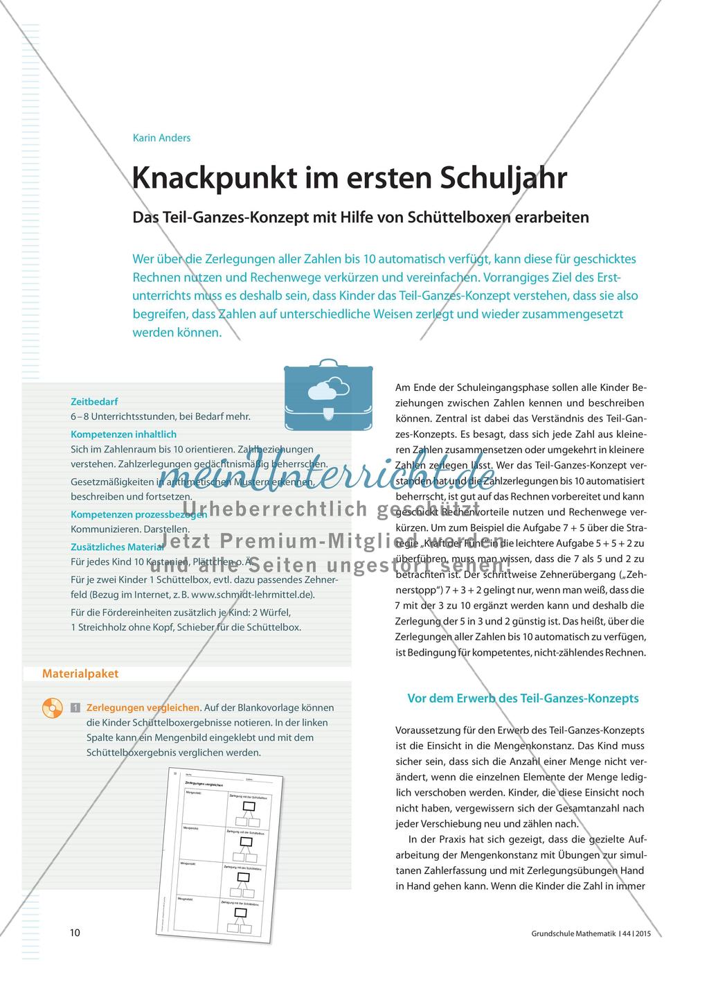 Knackpunkt im ersten Schuljahr - Das Teil-Ganzes-Konzept mit Hilfe von Schüttelboxen erarbeiten Preview 1