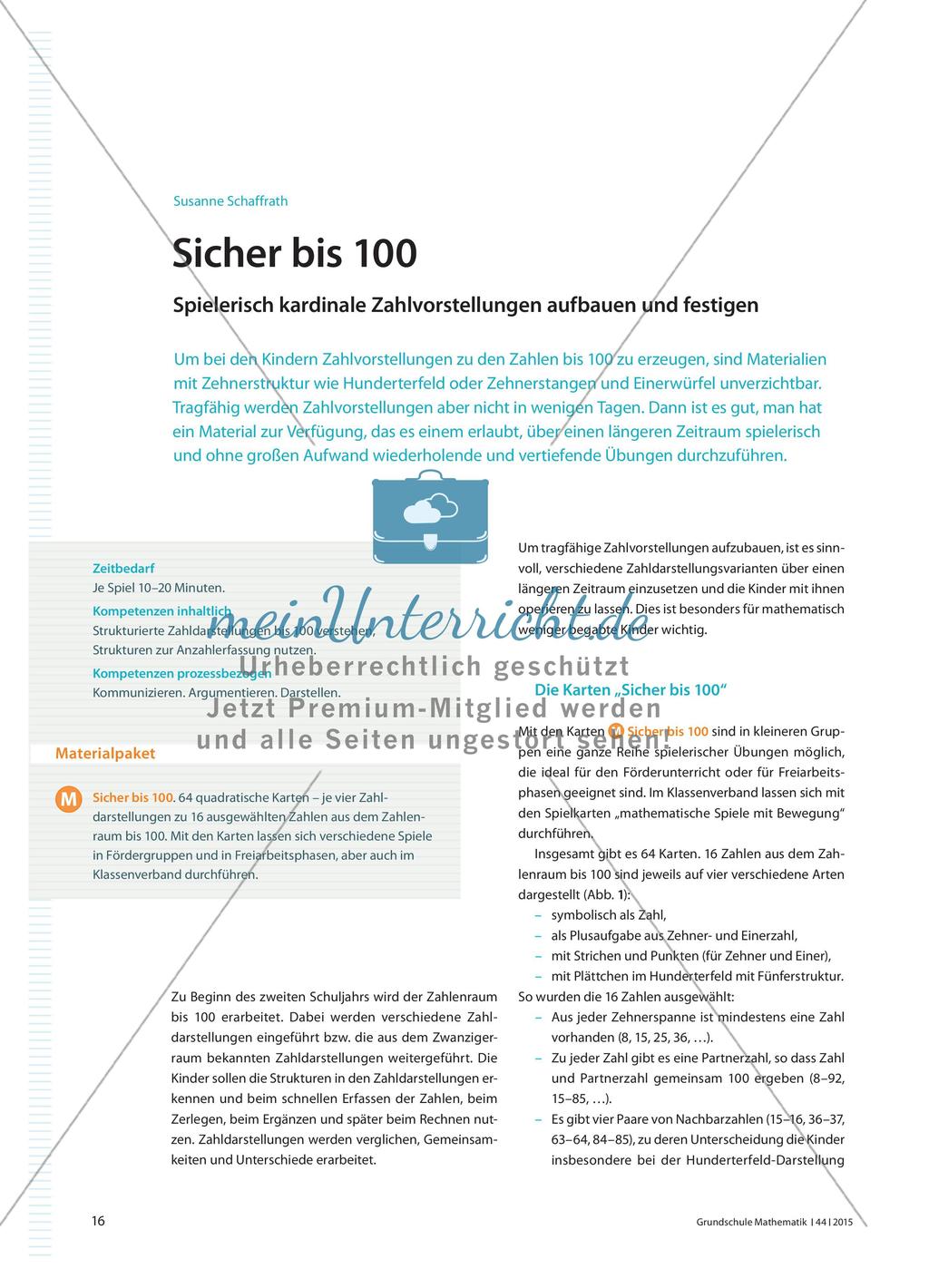 Sicher bis 100 - Spielerisch kardinale Zahlvorstellungen aufbauen und festigen Preview 1