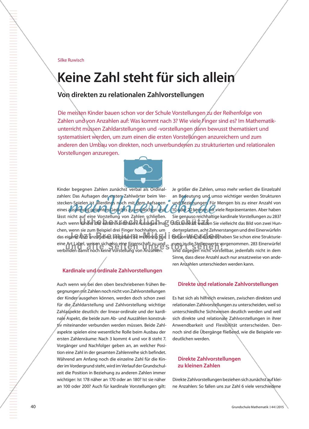 Keine Zahl steht für sich allein - Von direkten zu relationalen Zahlvorstellungen Preview 1