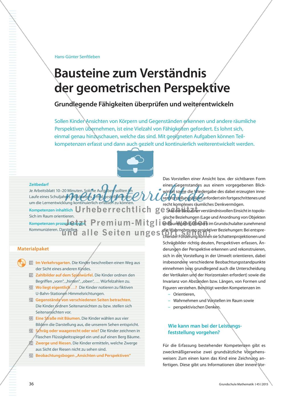 Bausteine zum Verständnis der geometrischen Perspektive - Grundlegende Fähigkeiten überprüfen und weiterentwickeln Preview 1