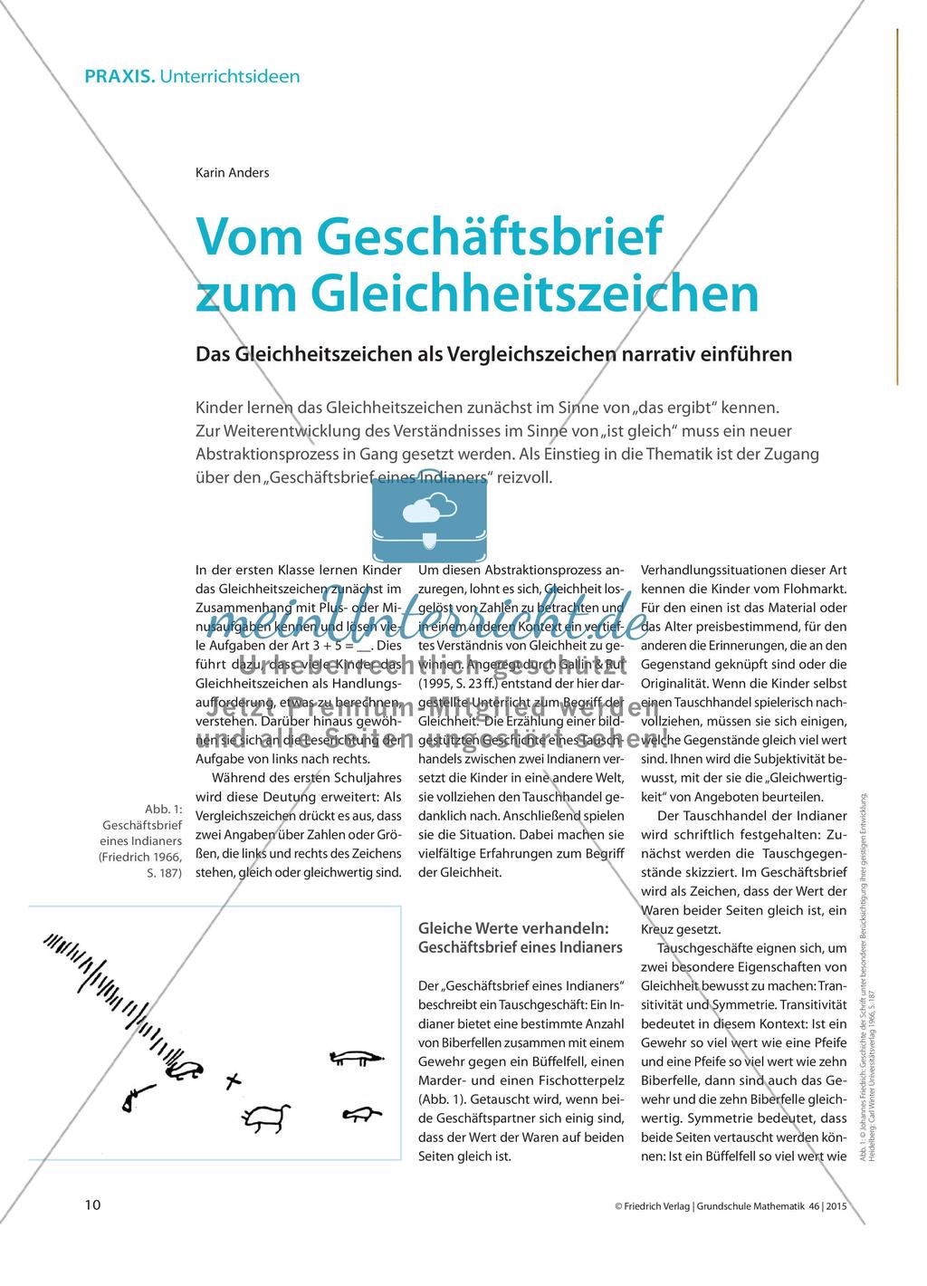 Vom Geschäftsbrief zum Gleichheitszeichen - Das Gleichheitszeichen als Vergleichszeichen narrativ einführen Preview 1