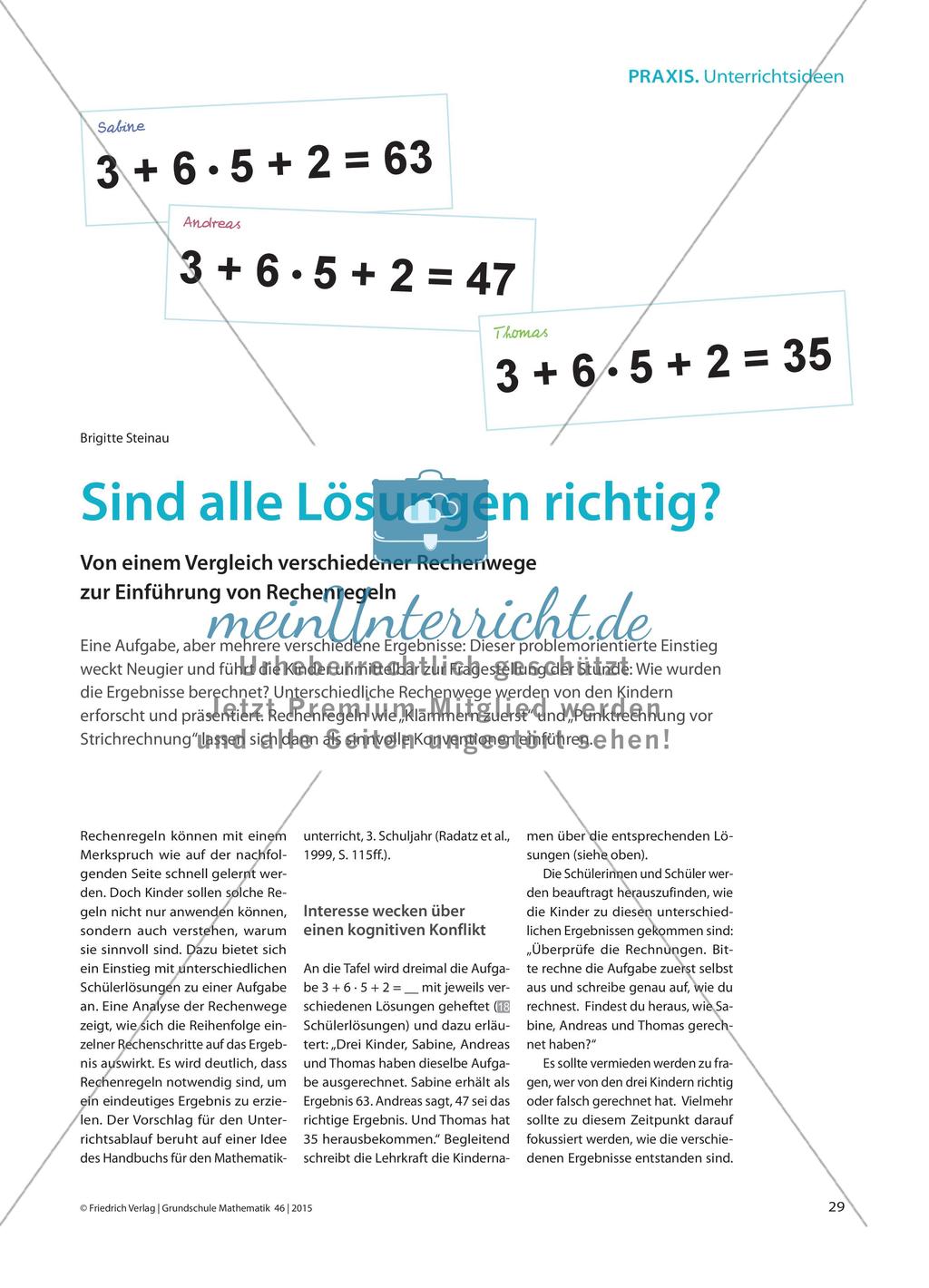 Sind alle Lösungen richtig? - Von einem Vergleich verschiedener Rechenwege zur Einführung von Rechenregeln Preview 1