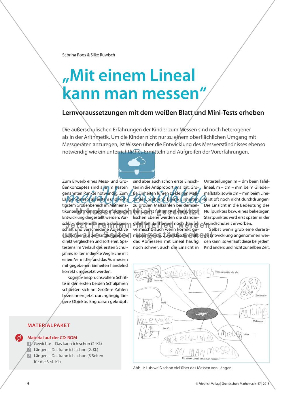 „Mit einem Lineal kann man messen“ - Lernvoraussetzungen mit dem weißen Blatt und Mini-Tests erheben Preview 1