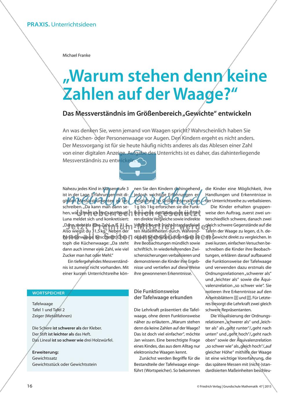 „Warum stehen denn keine Zahlen auf der Waage?“ - Das Messverständnis im Größenbereich „Gewichte“ entwickeln Preview 1