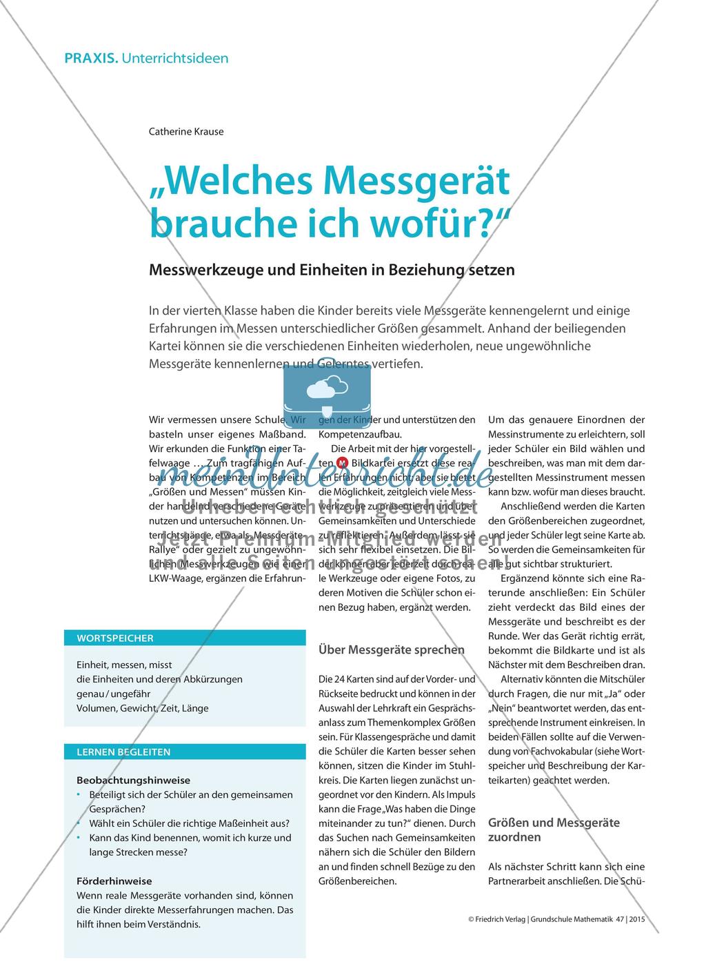 „Welches Messgerät brauche ich wofür?“ - Messwerkzeuge und Einheiten in Beziehung setzen Preview 1