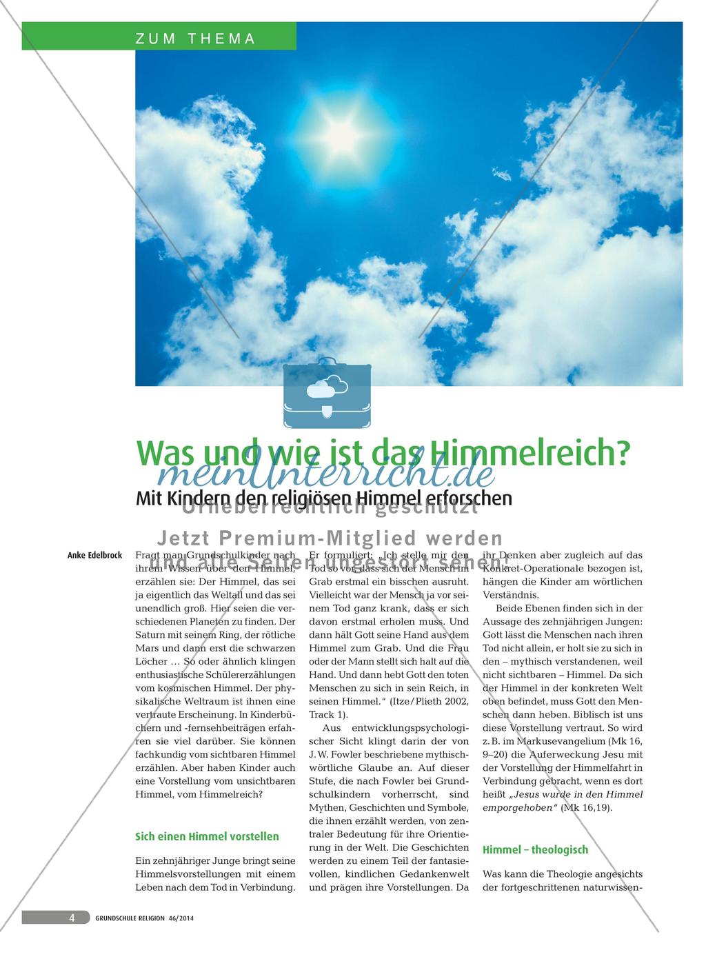 Was und wie ist das Himmelreich? - Mit Kindern den religiösen Himmel erforschen Preview 1