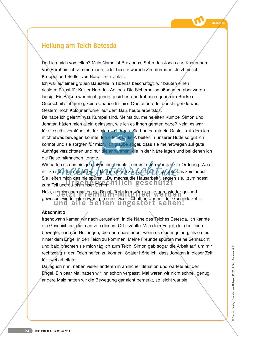 „Steh auf, nimm dein Bett und geh!“ - Die Heilung am Teich Betesda im gemeinsamen Unterricht Preview 3