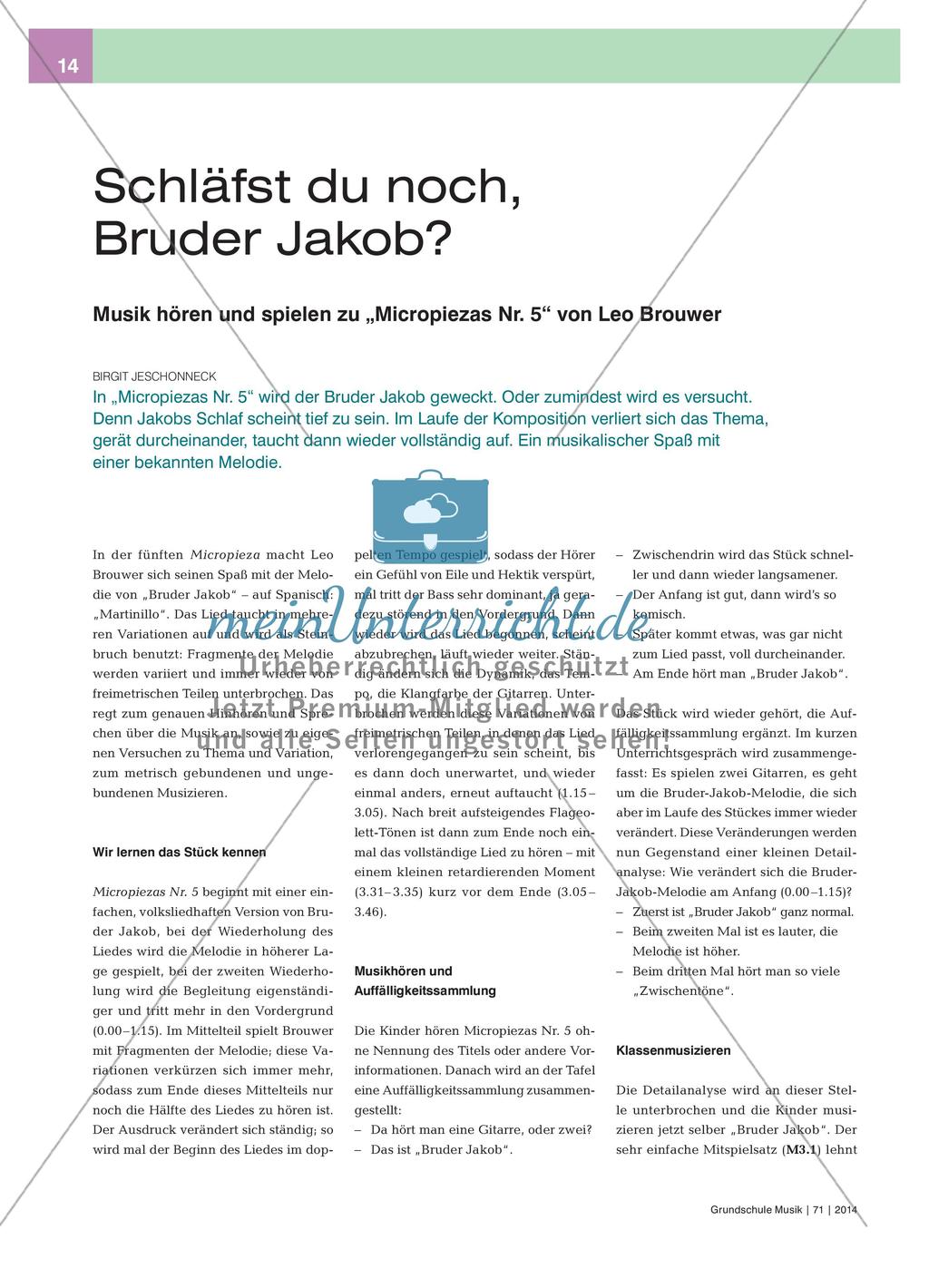 Schläfst du noch, Bruder Jakob? - Musik hören und spielen zu „Micropiezas Nr. 5“ von Leo Brouwer Preview 1