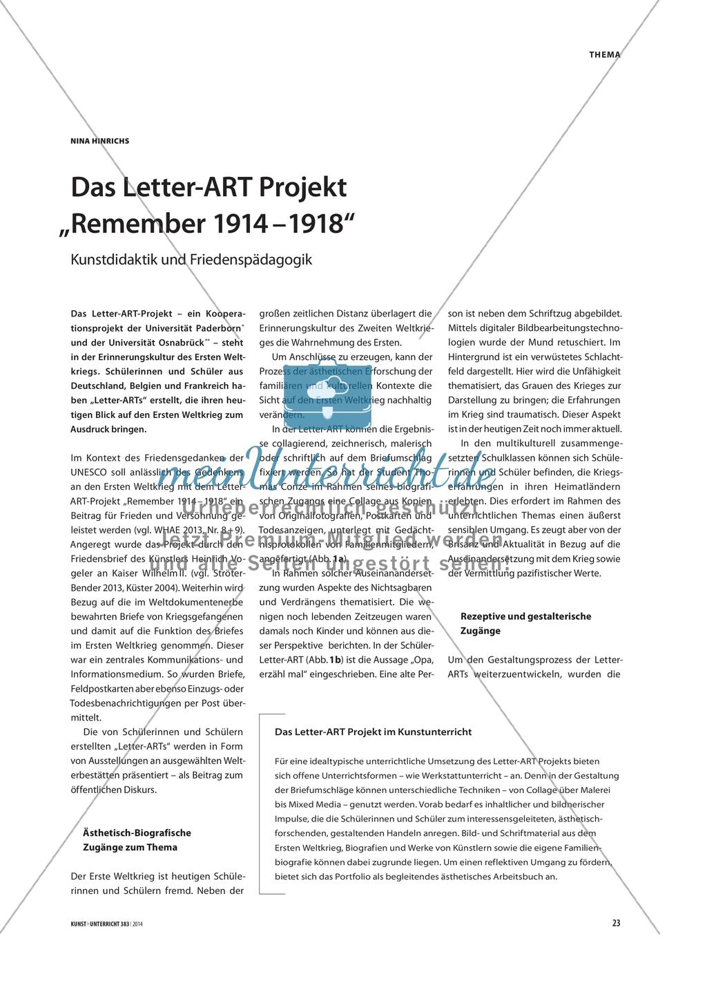 Das Letter-ART Projekt „Remember 1914 – 1918“ - Kunstdidaktik und Friedenspädagogik Preview 1
