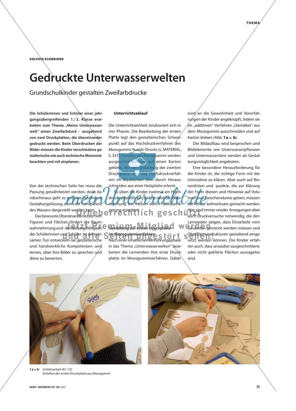 Gedruckte Unterwasserwelten - Grundschulkinder gestalten Zweifarbdrucke Preview 1