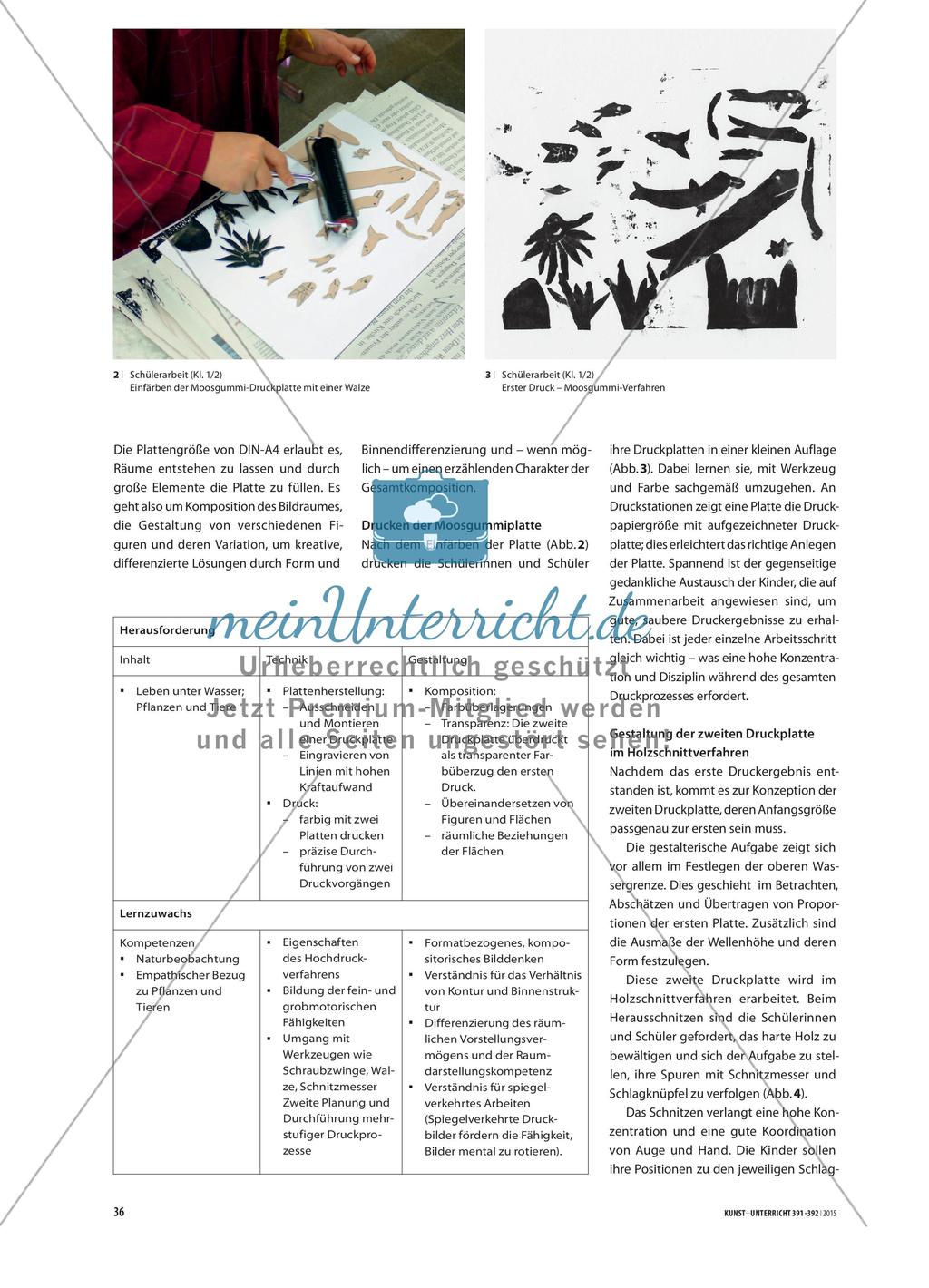 Gedruckte Unterwasserwelten - Grundschulkinder gestalten Zweifarbdrucke Preview 2