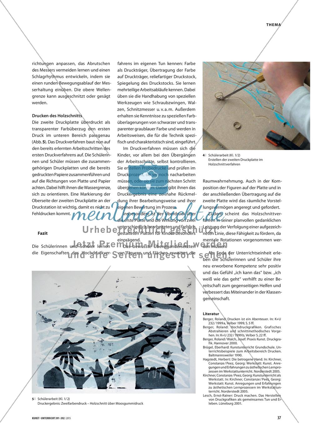 Gedruckte Unterwasserwelten - Grundschulkinder gestalten Zweifarbdrucke Preview 3