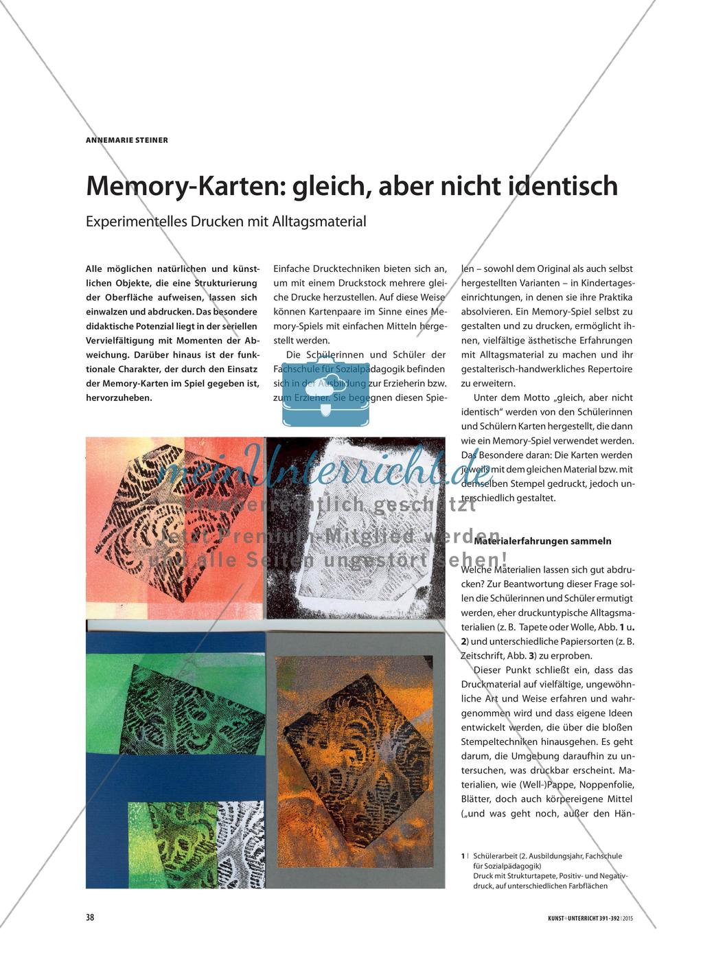 Memory-Karten: gleich, aber nicht identisch - Experimentelles Drucken mit Alltagsmaterial Preview 1