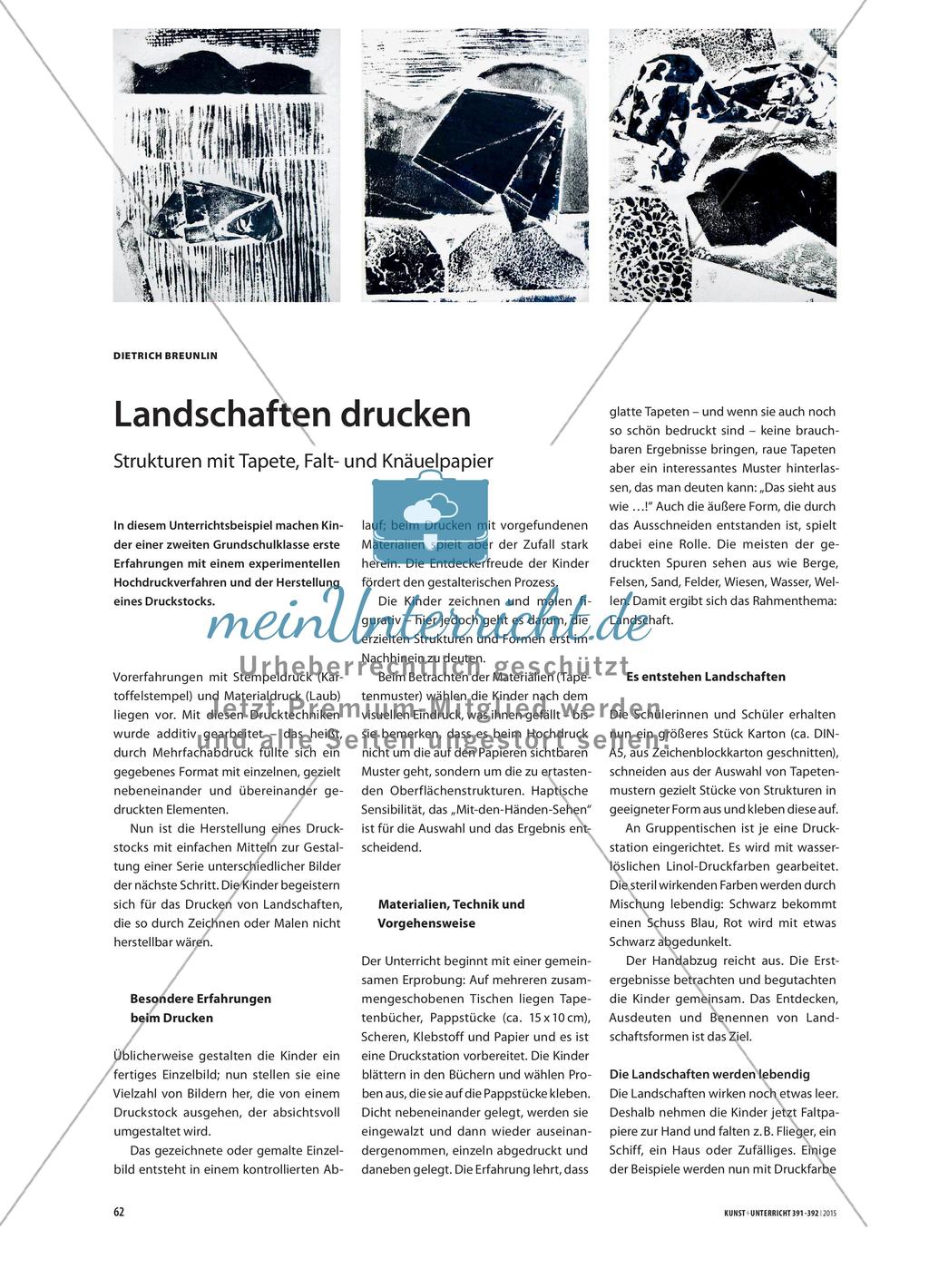 Landschaften drucken - Strukturen mit Tapete, Falt- und Knäuelpapier Preview 1