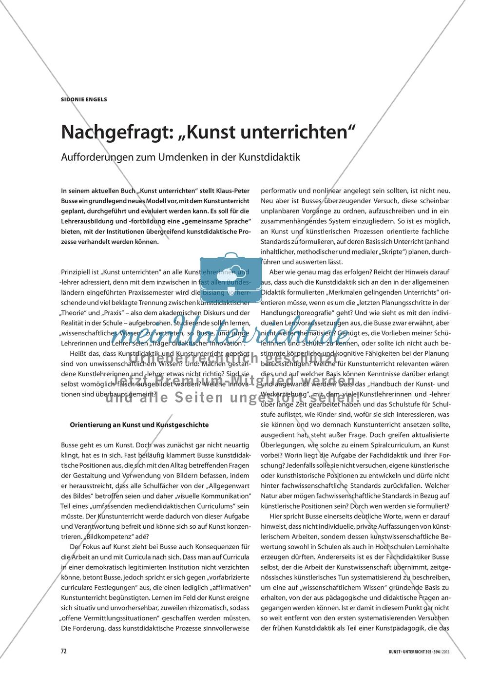 Nachgefragt: „Kunst unterrichten“ - Aufforderungen zum Umdenken in der Kunstdidaktik Preview 1