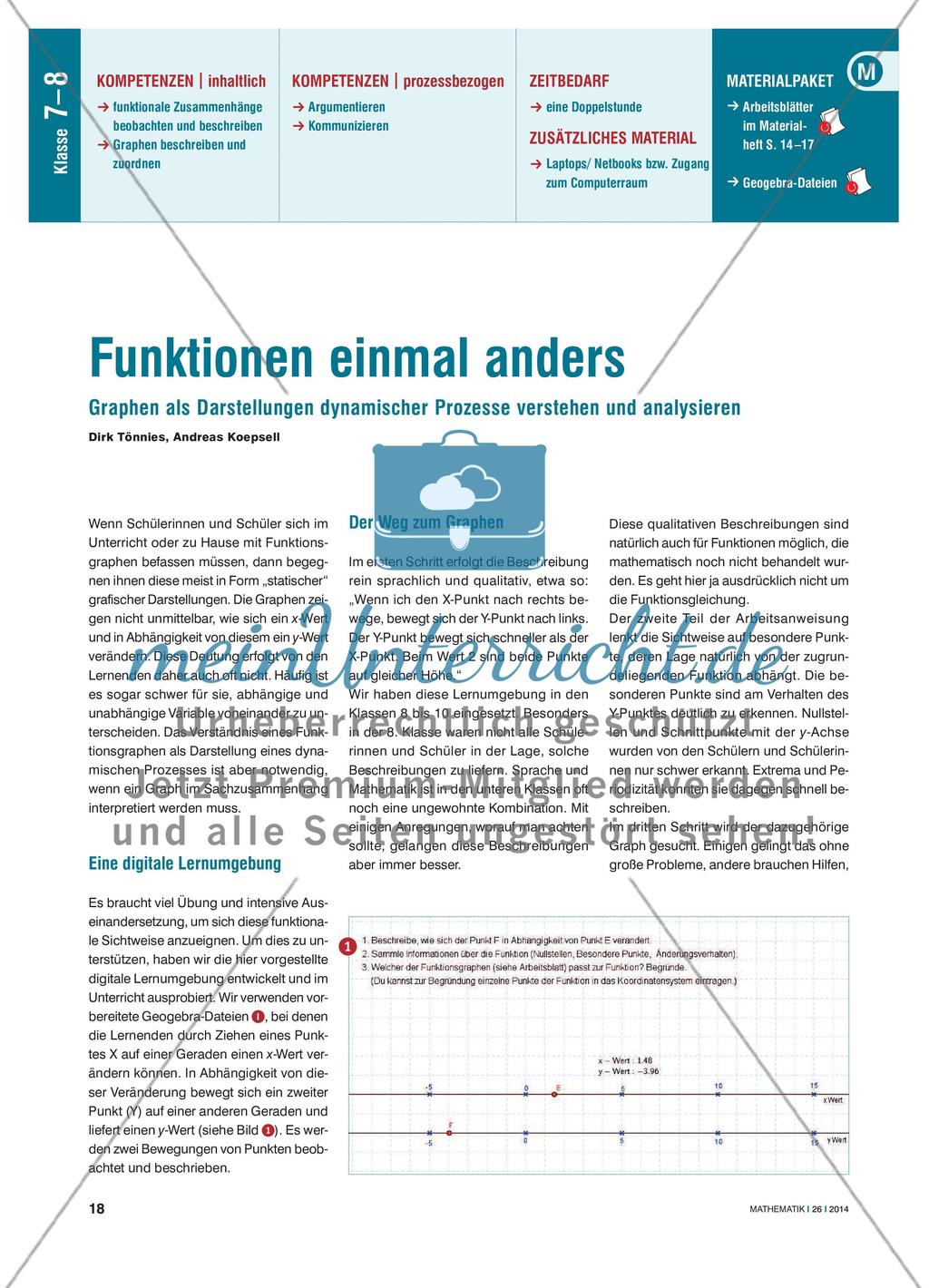 Funktionen einmal anders - Graphen als Darstellungen dynamischer Prozesse verstehen und analysieren Preview 1