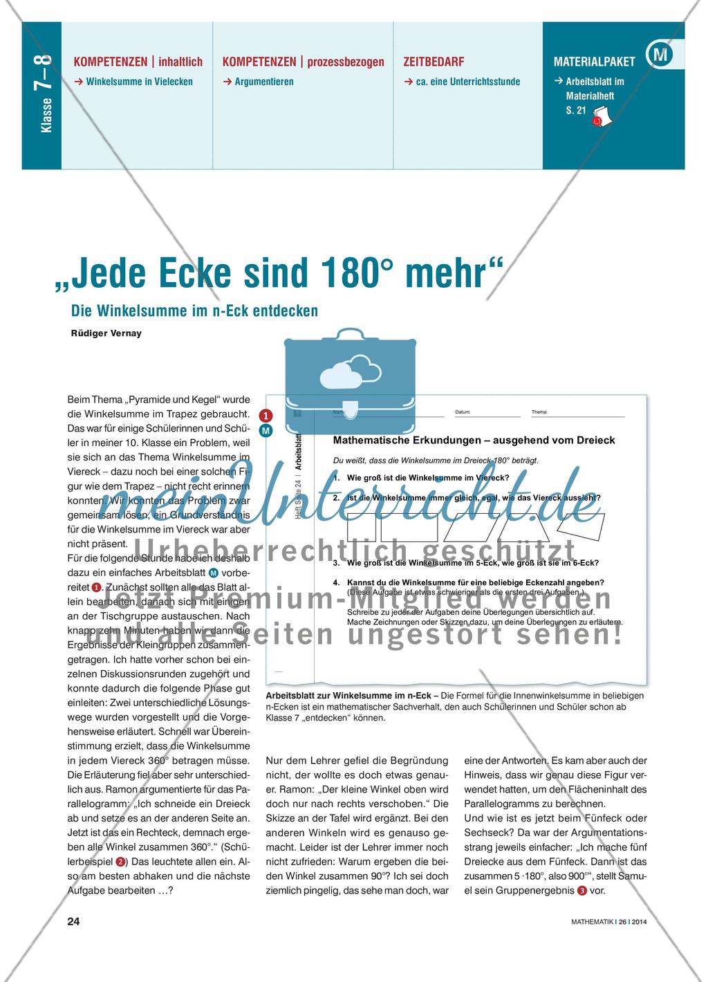 „Jede ecke sind 180° mehr“ - Die Winkelsumme im n-eck entdecken Preview 1