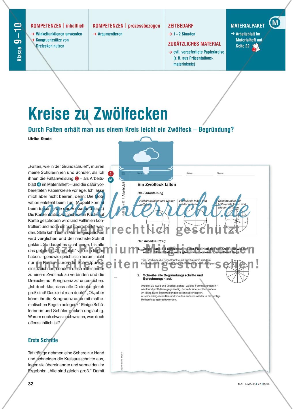 Kreise zu Zwölfecken: Durch Falten erhält man aus einem kreis leicht ein Zwölfeck – Begründung? Preview 1