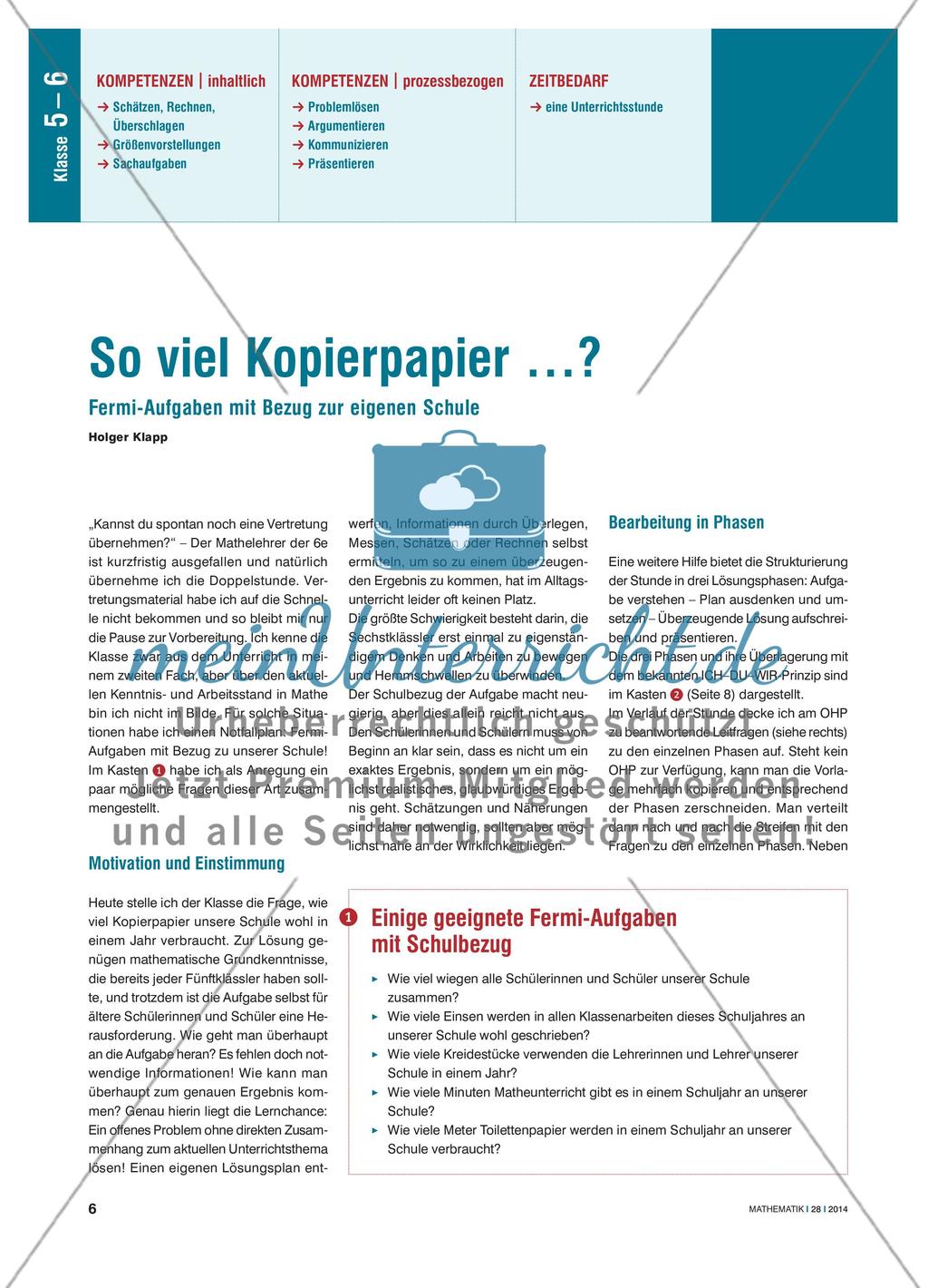So viel Kopierpapier …? - Fermi-Aufgaben mit Bezug zur eigenen Schule Preview 1
