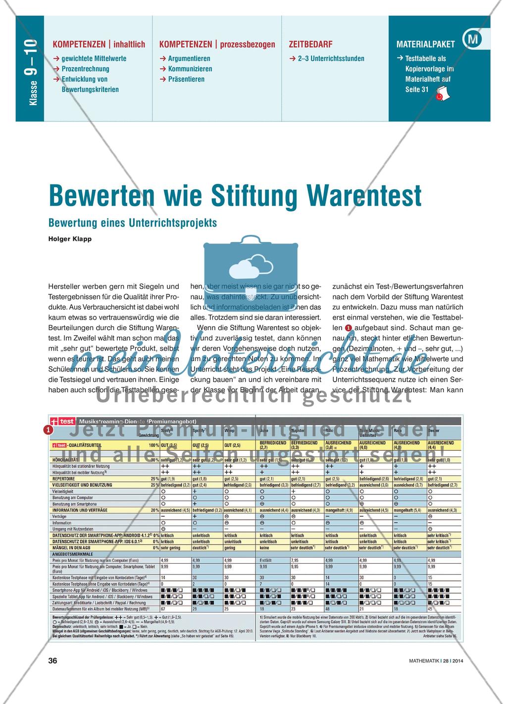 Bewerten wie Stiftung Warentest - Bewertung eines Unterrichtsprojekts Preview 1