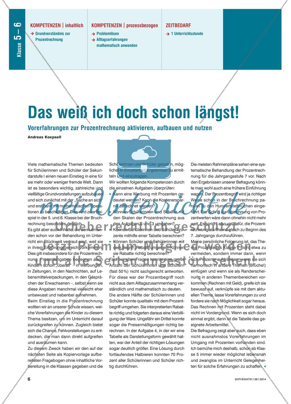 Vorerfahrungen zur Prozentrechnung Preview 1