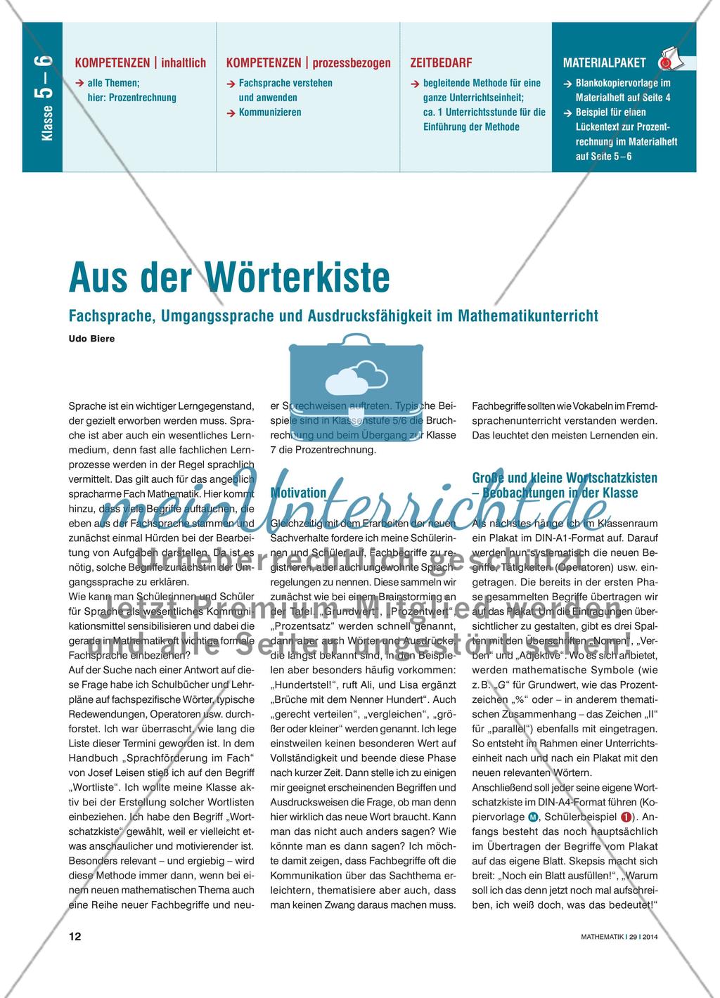 Fachsprache, Umgangssprache und Ausdrucksfähigkeit im Mathematikunterricht Preview 1