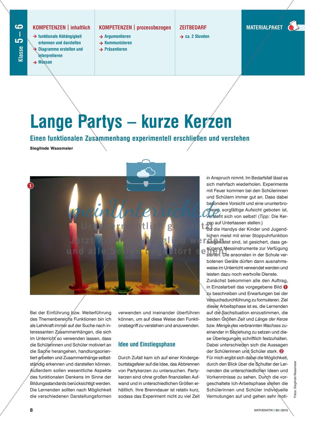Lange Partys – kurze Kerzen: Einführung des funktionalen Zusammenhangs Preview 1