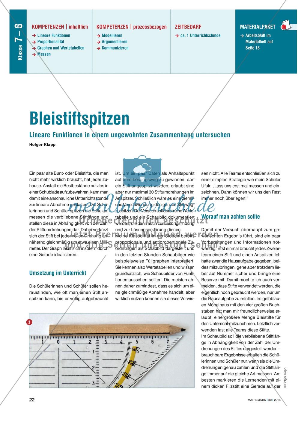 Bleistiftspitzen - Lineare Funktionen in einem ungewohnten Zusammenhang untersuchen Preview 1