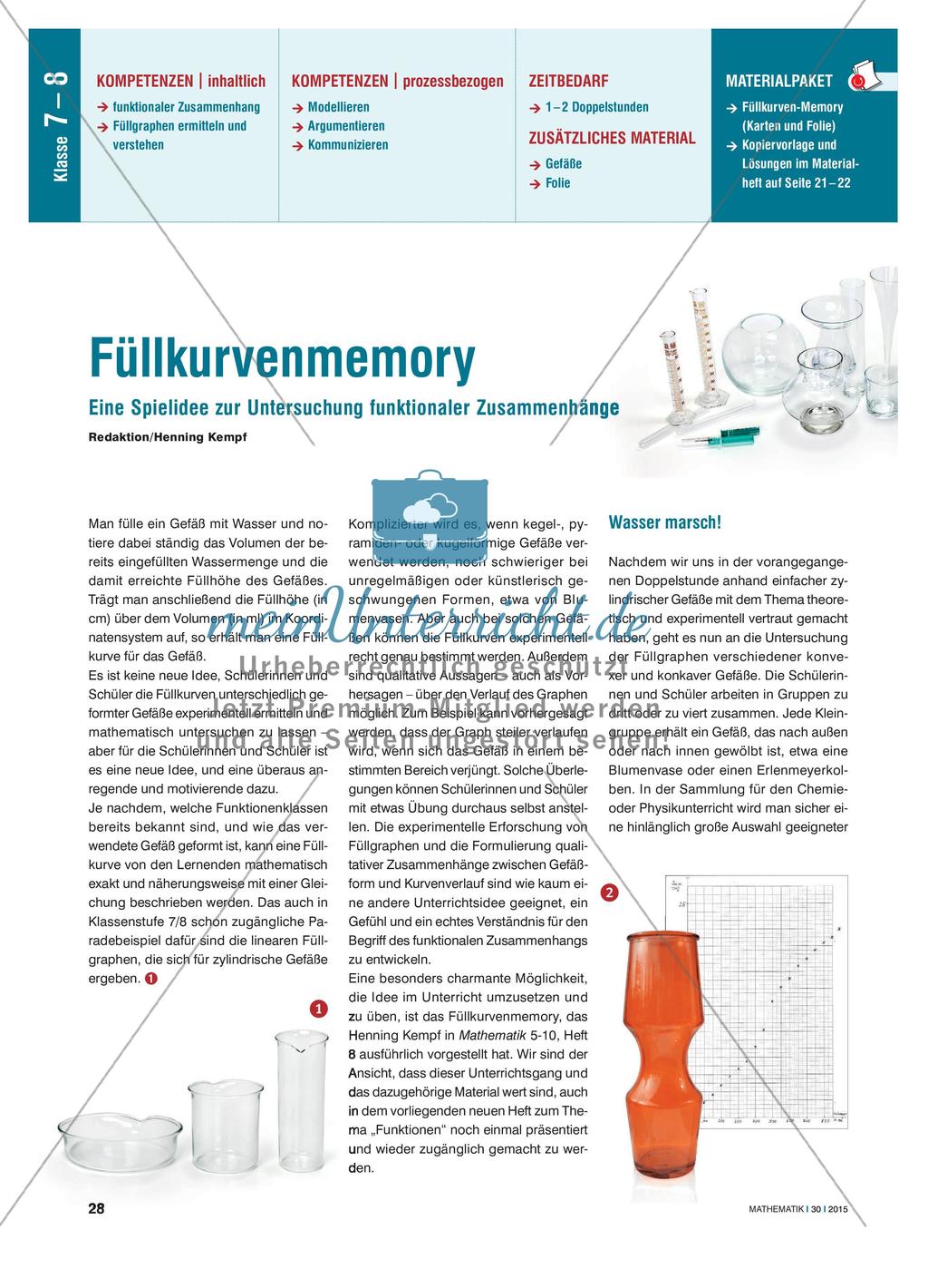 Füllkurvenmemory - Eine Spielidee zur Untersuchung funktionaler Zusammenhänge Preview 1