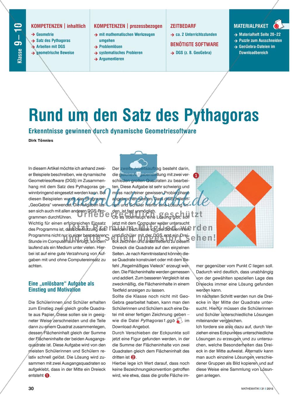 Rund um den Satz des Pythagoras - Erkenntnisse gewinnen durch dynamische Geometriesoftware Preview 1